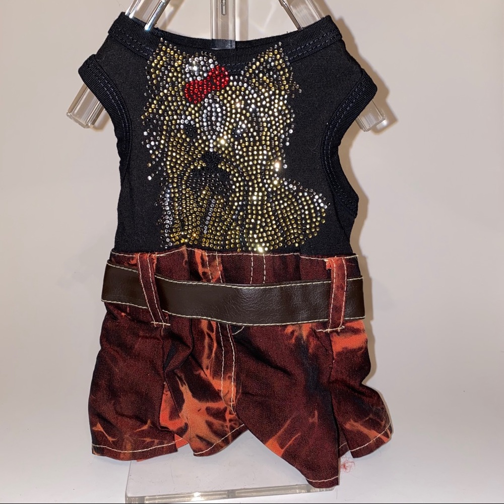 Crystal Yorkie black & tie-dye dress w/accent belt